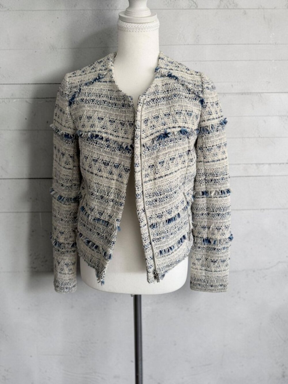 JOIE Cream Blue Striped Boucle Jacket Blazer Size XS